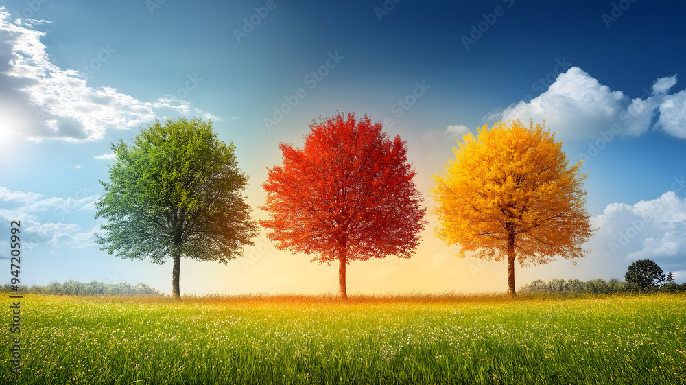 Obraz premium Three Trees in Different Seasons