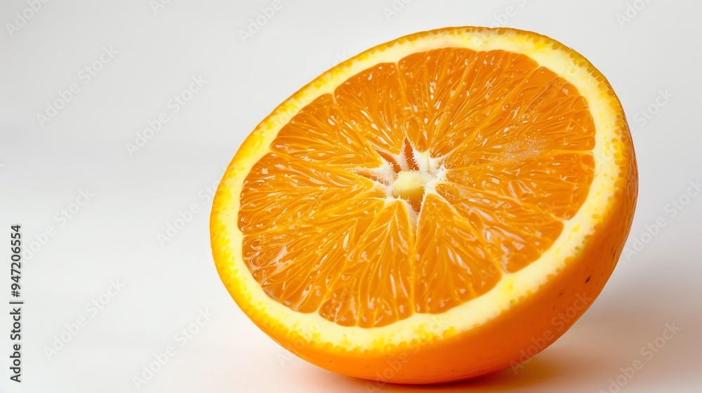 Orange cut open to show interior on a white background, sharp focus, bright and clear, Orange cut open to show interior on a white background, sharp focus, bright and clear,