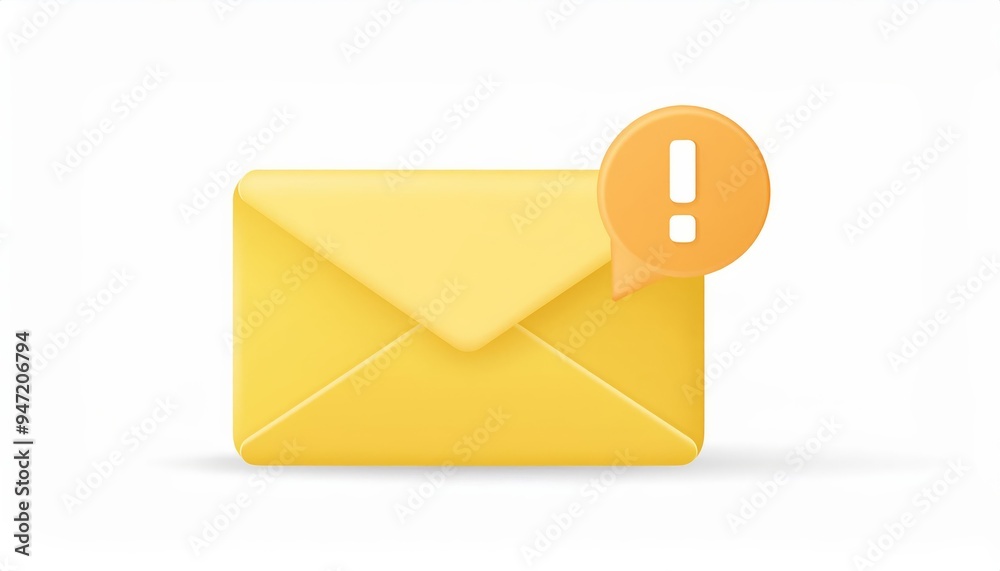A yellow envelope icon with a notification sign, symbolizing new messages and alerts in digital communication. A yellow envelope icon with a notification sign, symbolizing new messages and alerts in digital communication.