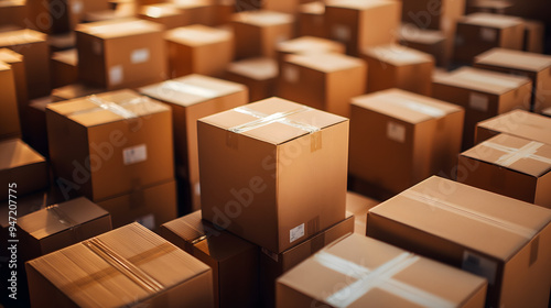 Boxes Stacked in Warehouse 