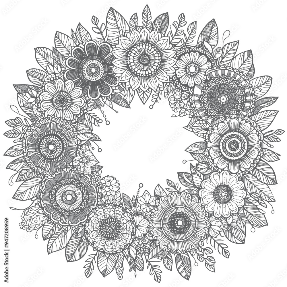 A floral wreath mandala with overlapping flower vector A floral wreath mandala with overlapping flower vector