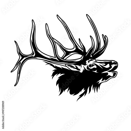 Elk | Deer | Outdoor Hunting | Wildlife | Hunting Season | Elk Deer Family | Antler Hunter | Wild Animal | Original Illustration | Vector and Clipart | Cutfile and Stencil