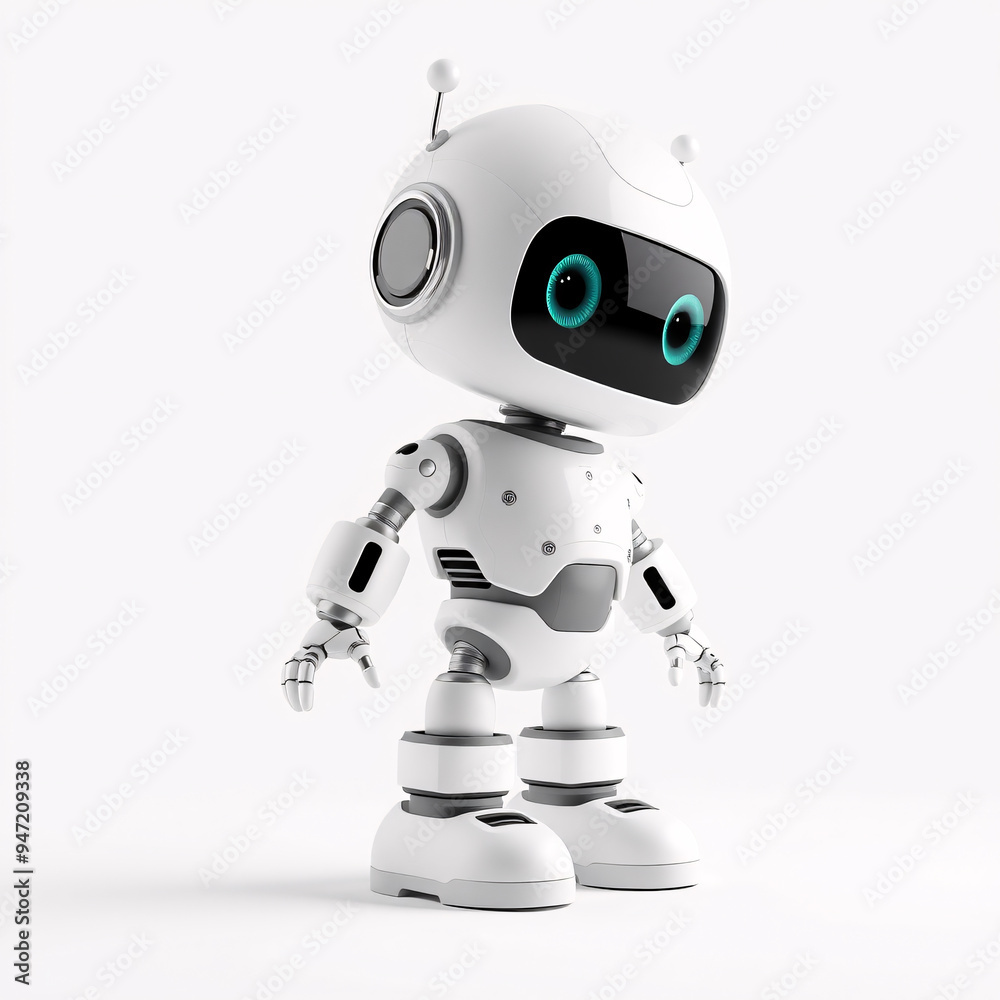 Happy robot. 3d ai character, chat bot mascot isolated on white background, GPT chatbot icon. Artificial intelligence, trendy technology, support service, funny automaton computer Happy robot. 3d ai character, chat bot mascot isolated on white background, GPT chatbot icon. Artificial intelligence, trendy technology, support service, funny automaton computer