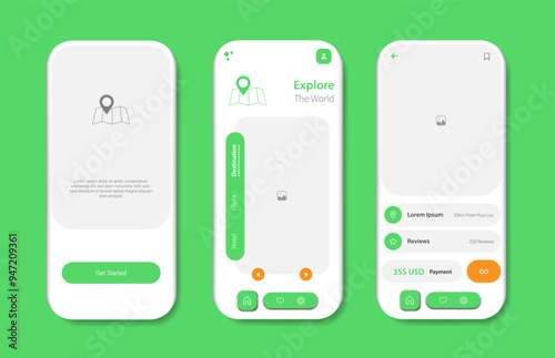 Design reviews of online holiday destinations for mobile applications. Holiday tourist destination review platform screen. Graphical user interface for responsive mobile applications