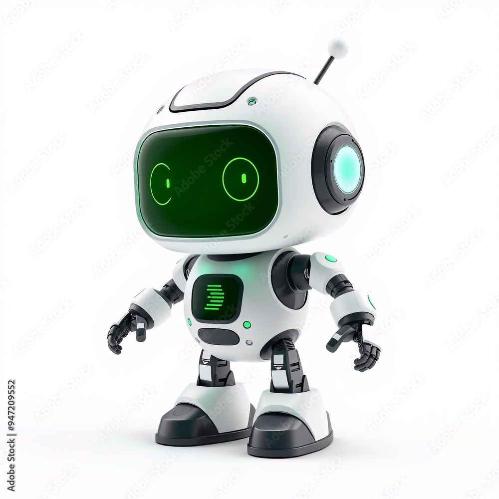 Happy robot. 3d ai character, chat bot mascot isolated on white background, GPT chatbot icon. Artificial intelligence, trendy technology, support service, funny automaton computer Happy robot. 3d ai character, chat bot mascot isolated on white background, GPT chatbot icon. Artificial intelligence, trendy technology, support service, funny automaton computer