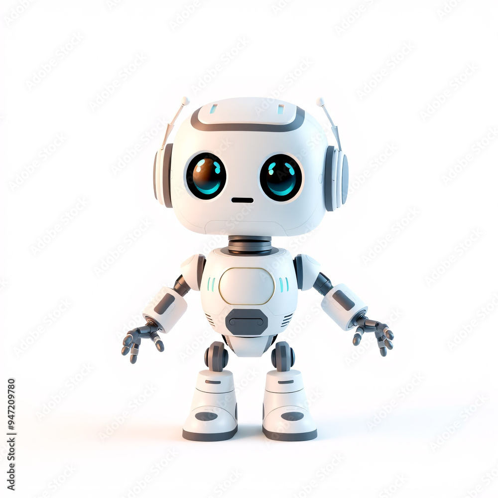 Happy robot. 3d ai character, chat bot mascot isolated on white background, GPT chatbot icon. Artificial intelligence, trendy technology, support service, funny automaton computer Happy robot. 3d ai character, chat bot mascot isolated on white background, GPT chatbot icon. Artificial intelligence, trendy technology, support service, funny automaton computer