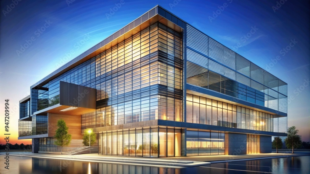 Fototapeta premium Elevation architectural projection of modern building with abstract shapes , architecture, design, futuristic