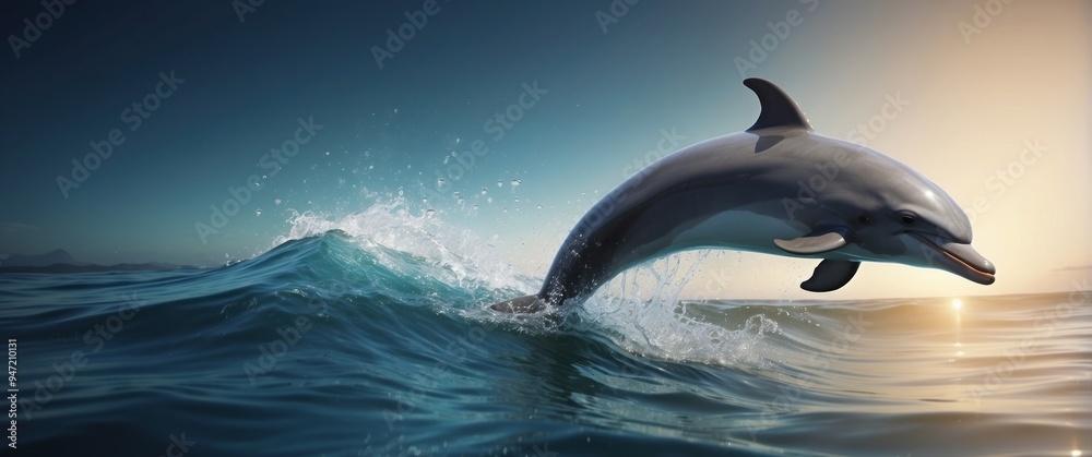 Fototapeta premium Dolphin Leaping Out of the Ocean at Sunset