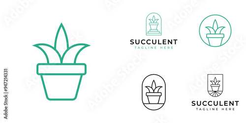 Set of Succulent Houseplant Cactus Flower Logo Design Branding Collection