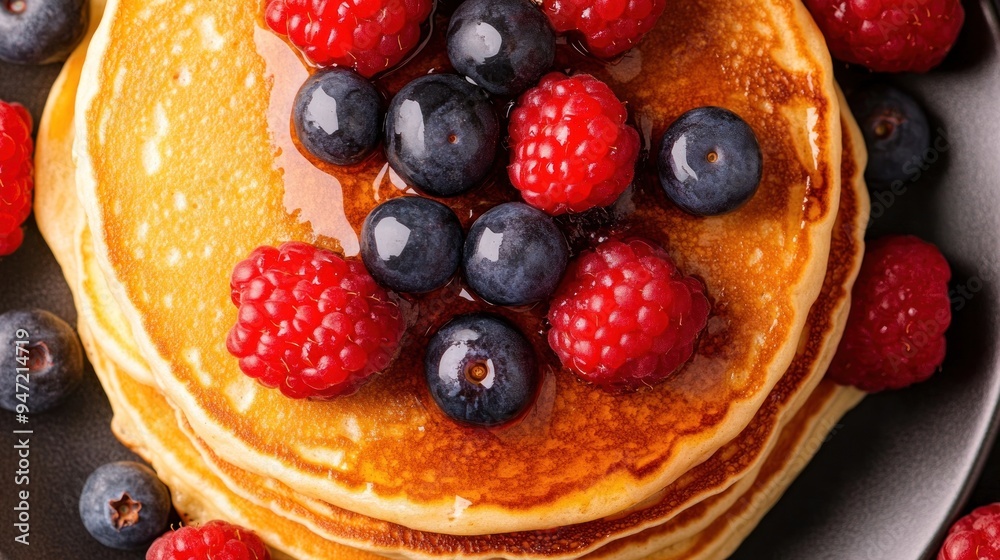 Delicious Stack of Pancakes with Fresh Berries Delicious Stack of Pancakes with Fresh Berries