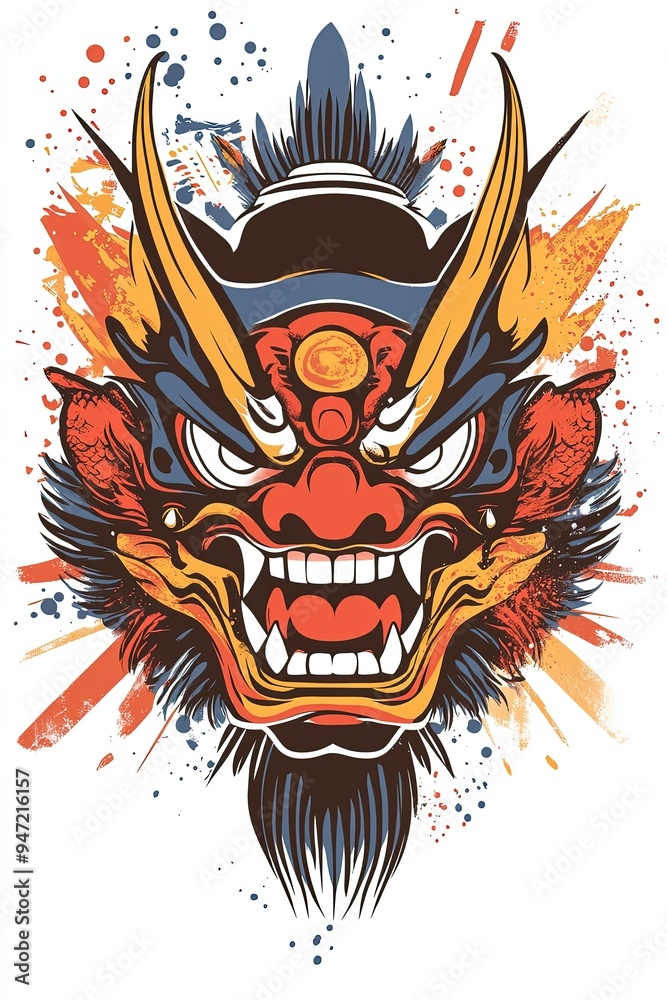 Fototapeta premium Japanese Oni Demon Mask with Grunge Background