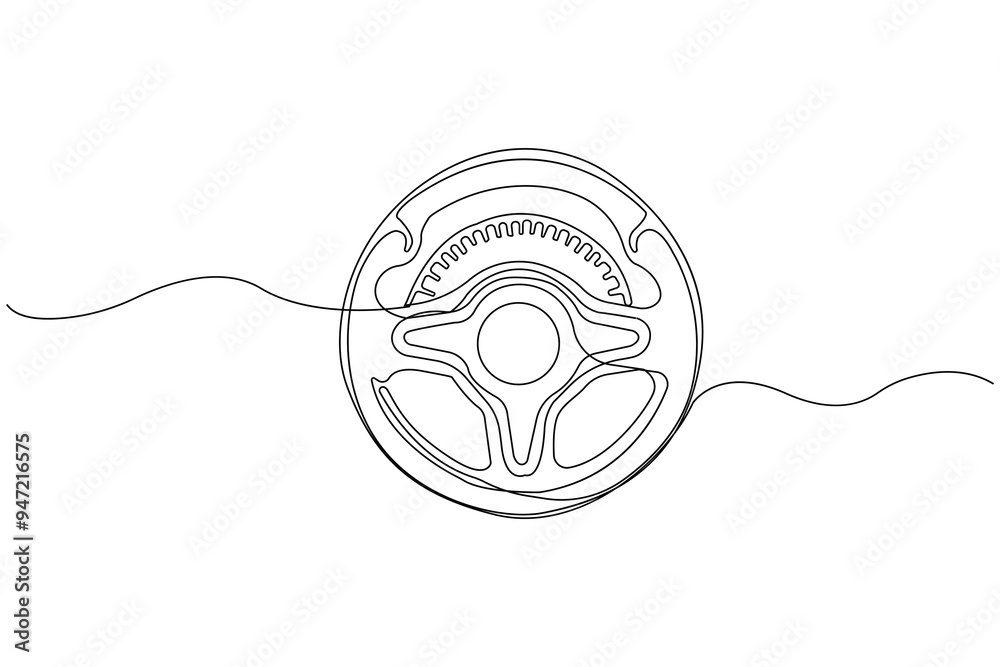 Obraz premium Hand-drawn steering wheel one-line art drawing. Steering continuous outline vector. 