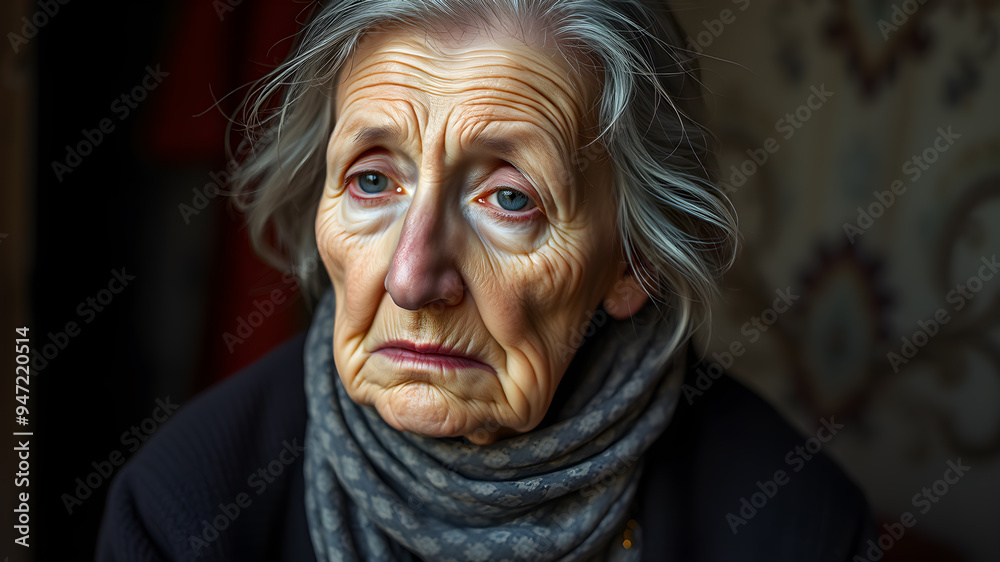 Portrait of sad old woman. Generative AI Portrait of sad old woman. Generative AI