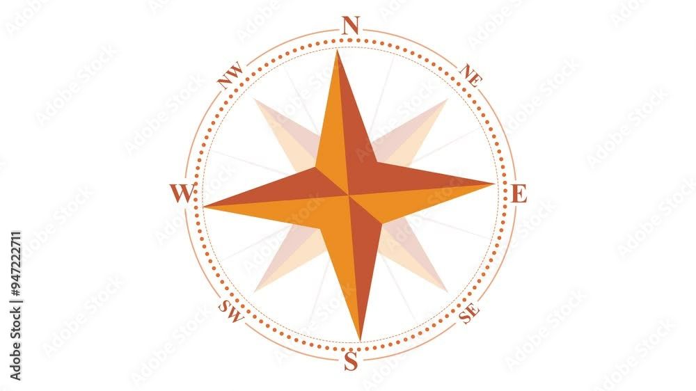 Orange Compass Seamless Loop Animation 4K with Green Screen for keying. Compass rotating animation background Orange Compass Seamless Loop Animation 4K with Green Screen for keying. Compass rotating animation background