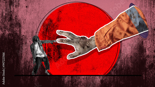 Obraz na plátně A zombie man is reaching out to another man, but the other man is not responding