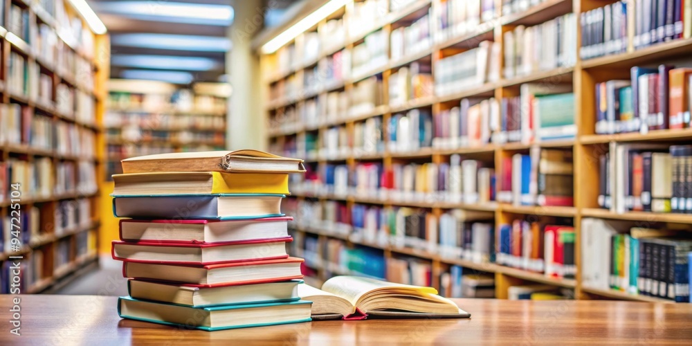 A stack of books in a library setting , literature, education, reading, knowledge, study, school, learning, intelligence A stack of books in a library setting , literature, education, reading, knowledge, study, school, learning, intelligence