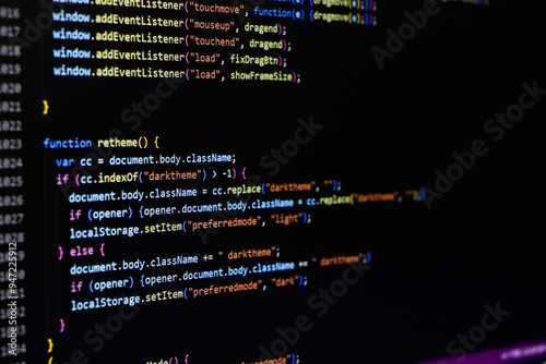 Software source code. Programming code. Programming code on computer screen. Developer working on program codes in office. Source code photo