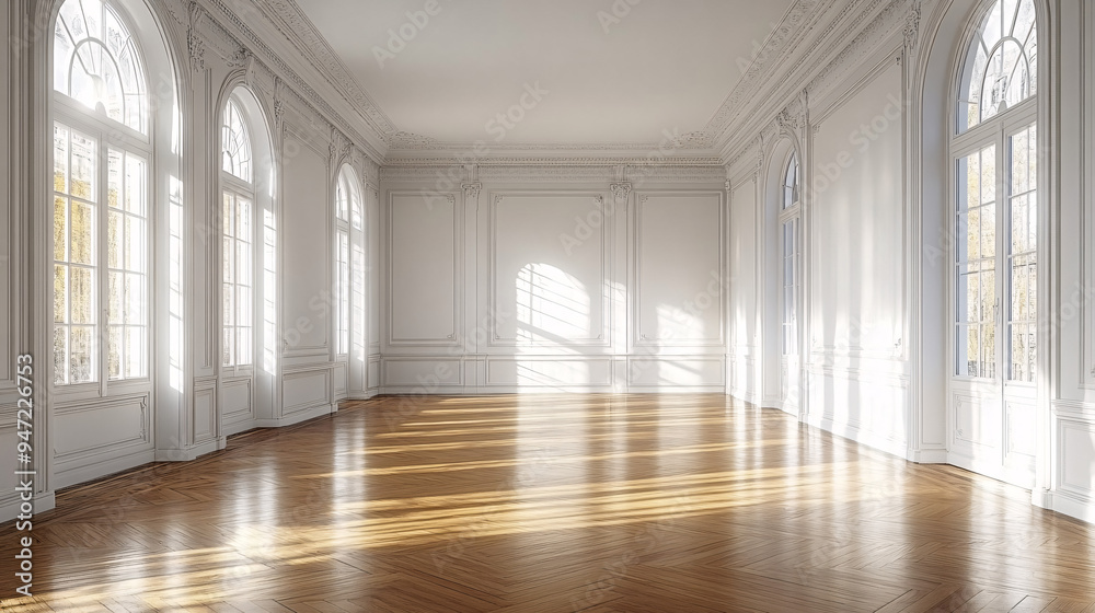 An empty room with white walls and a wooden floor, representing modern and minimalist interior design with a serene and uncluttered atmosphere. An empty room with white walls and a wooden floor, representing modern and minimalist interior design with a serene and uncluttered atmosphere.