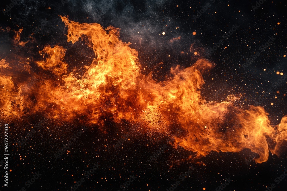 Fire on black background. Yellow and orange flame, fiery background Fire on black background. Yellow and orange flame, fiery background