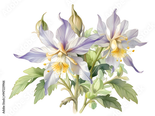 Columbine Watercolor Flower Plant Nature Art 