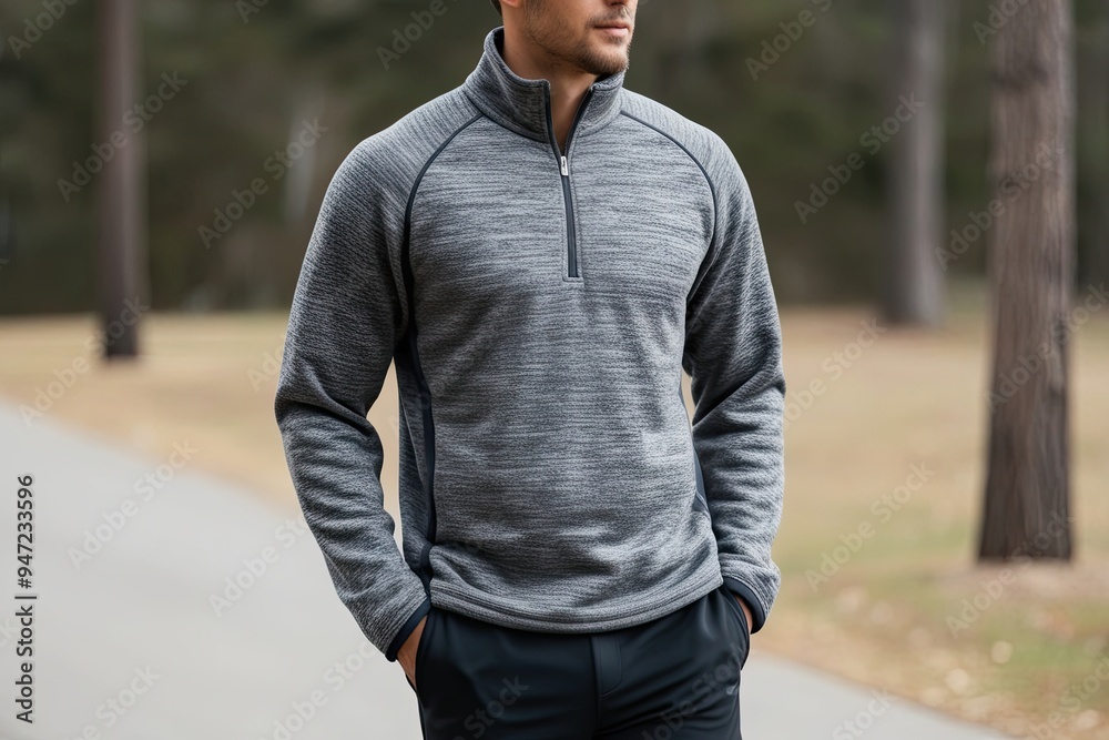 Grey Quarter Zip Fleece Mockup in Casual Style Attire