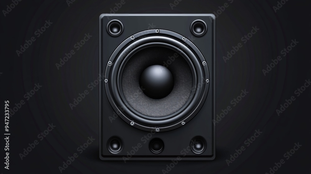 Realistic Full Bass Speaker Vector Illustration in Black for Audio Monitoring Realistic Full Bass Speaker Vector Illustration in Black for Audio Monitoring