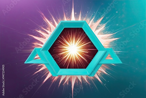 Vibrant Turquoise Trapezoidal Frame with Electric Burst Effect and Supernova Portal Theme photo