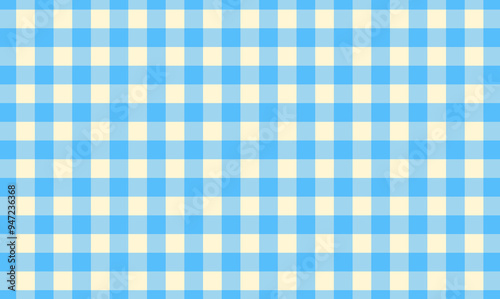A simple gingham check background. The design is classic and familiar.blue,light blue,sky blue,yellow,light brown,cream.