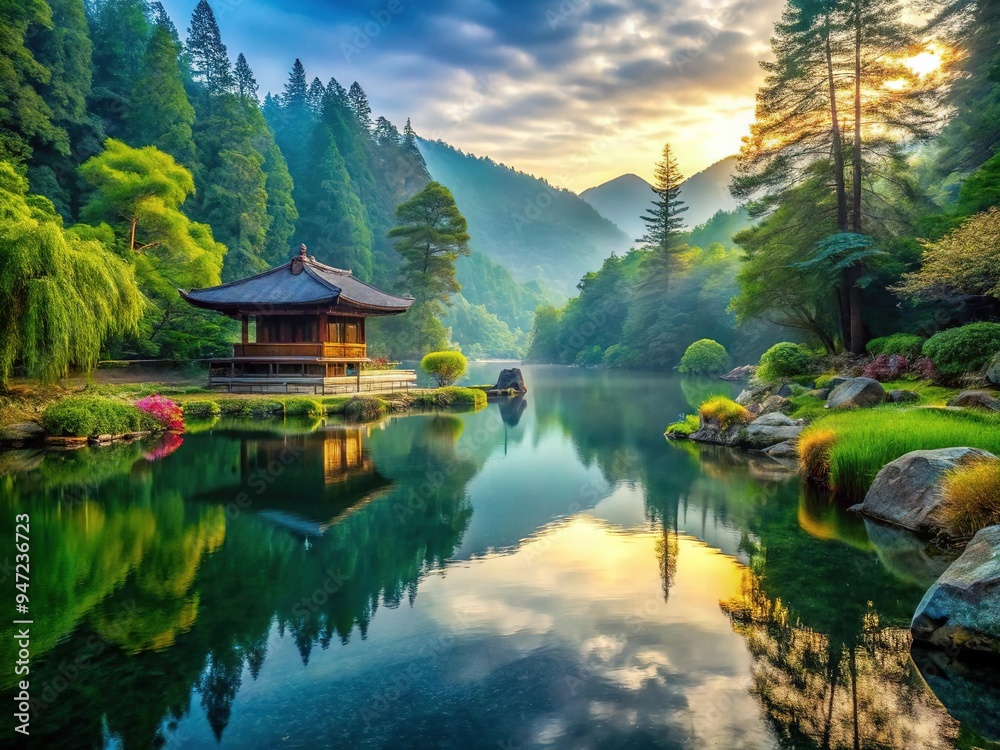 Fototapeta premium * Amidst the stillness, a sense of deep calm settles, a haven from the turmoil, where worries fade like morning mist beneath the gentle warmth of dawn.