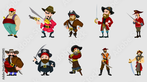 Set of Pirates Vector Illustration