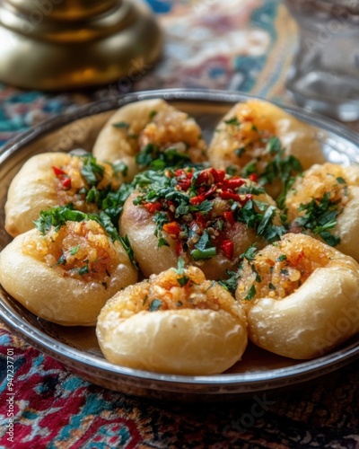 Stuffed indian food garnished with herbs and spices