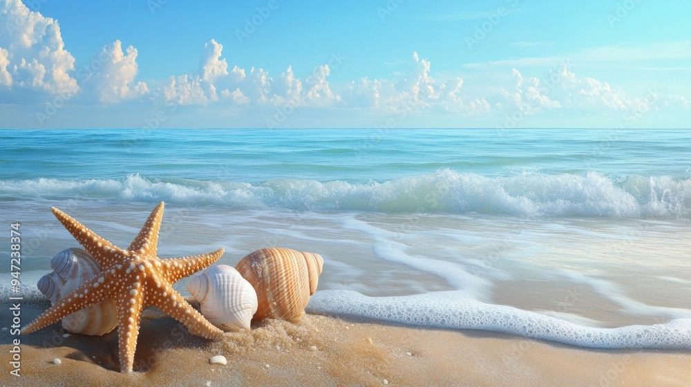 Seashells and Starfish on a Sunny Beach Seashells and Starfish on a Sunny Beach