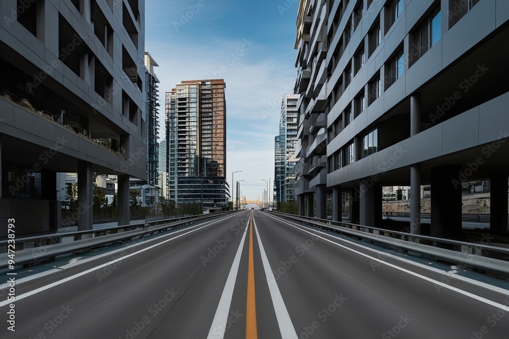 Captivating Capture of an Unclaimed Roadway Surrounded by Modern Architecture in an Urban Environment Captivating Capture of an Unclaimed Roadway Surrounded by Modern Architecture in an Urban Environment
