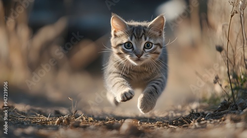 Curious Kitten Exploring the Outdoors   Playful Feline on the Move in Nature