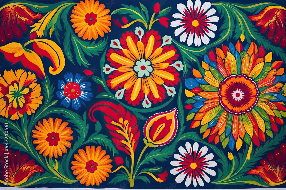 Norwegian Scandinavian Traditional Folk Art with Bright Floral Patterns Norwegian Scandinavian Traditional Folk Art with Bright Floral Patterns