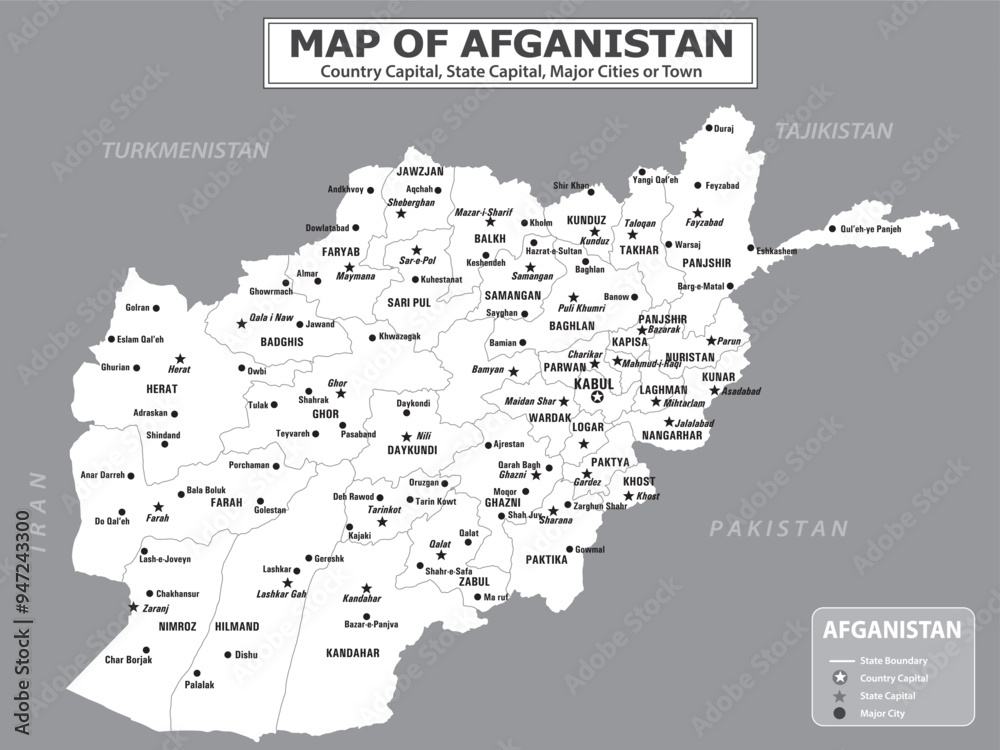 Obraz premium Geography politics map of countries. Map of country with capital, state capital, major cities and town.