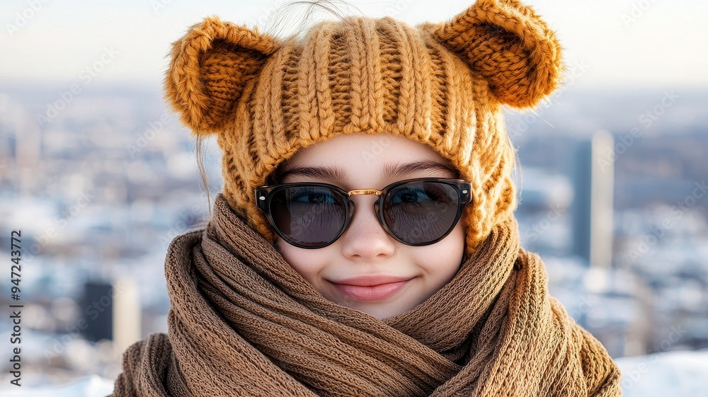 A cheerful child wearing a cozy hat and sunglasses, enjoying a winter day in a snowy landscape. A cheerful child wearing a cozy hat and sunglasses, enjoying a winter day in a snowy landscape.