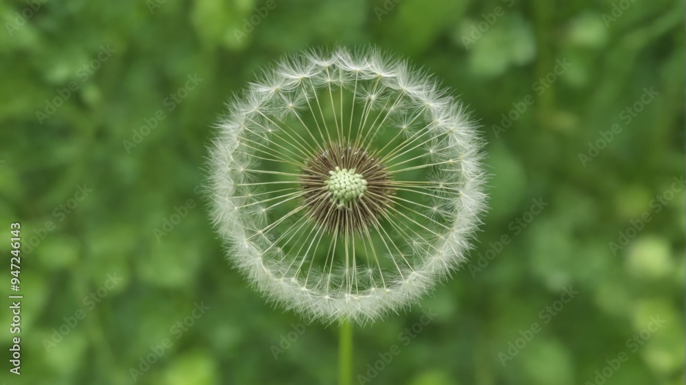 Close-up dandelion seed head head center surrounded by Close up