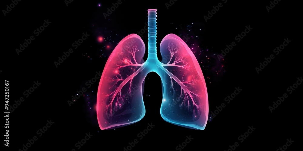 Abstract depiction of a lung scan with colorful data points, visualizing complex diagnostic patterns, conceptual medical art
