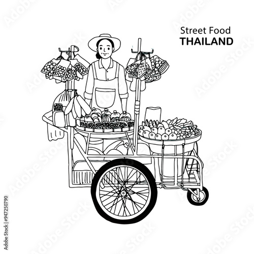 Street food  concept, woman selling local food in market.
