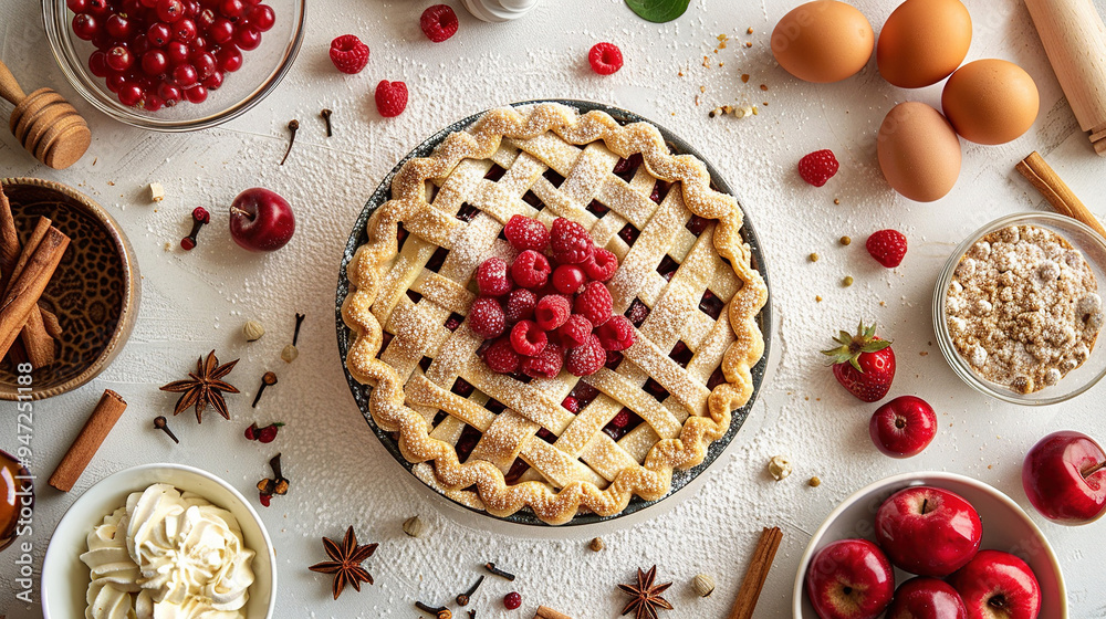 Top view fresh pie with ingredient isolated white background Top view fresh pie with ingredient isolated white background