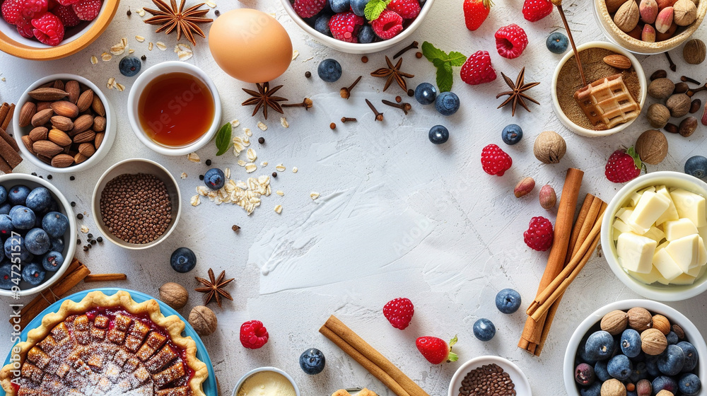Top view fresh pie with ingredient isolated white background Top view fresh pie with ingredient isolated white background