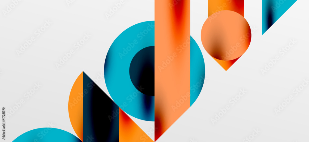 Circles and shadows. Colorful round elements with triangles, semi circles and other shapes. Vector Illustration For Wallpaper, Banner, Background, Card, Book Illustration, landing page Circles and shadows. Colorful round elements with triangles, semi circles and other shapes. Vector Illustration For Wallpaper, Banner, Background, Card, Book Illustration, landing page