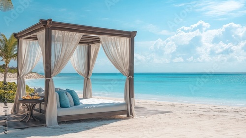 Relaxing Beach Cabana with Turquoise Waters