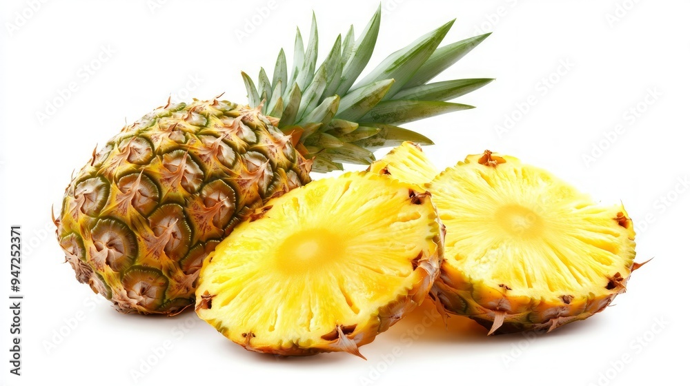 Ripe pineapple and pineapple slices isolated on white background. File contains clipping path Ripe pineapple and pineapple slices isolated on white background. File contains clipping path