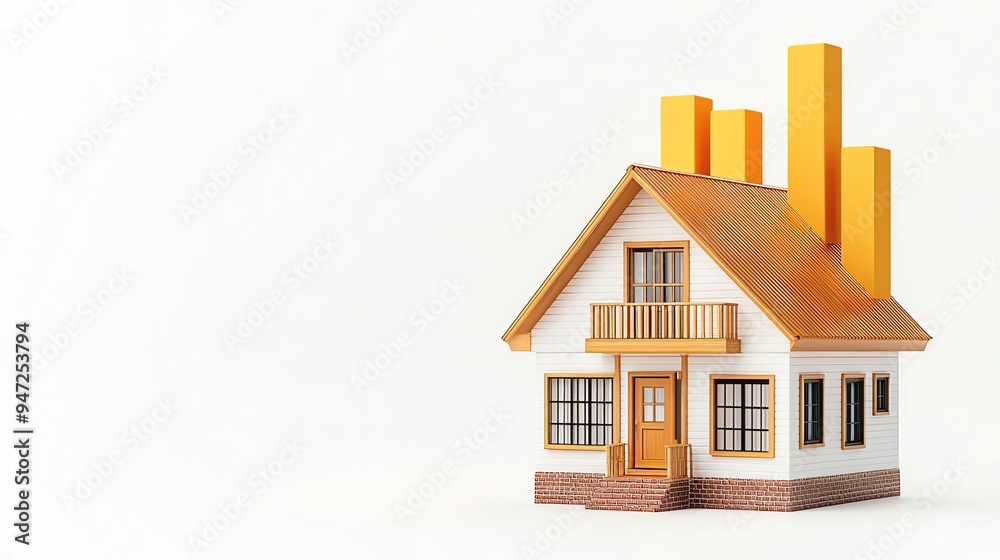 A model house with orange growth charts, symbolizing real estate trends and investment opportunities in a minimalist setting. A model house with orange growth charts, symbolizing real estate trends and investment opportunities in a minimalist setting.