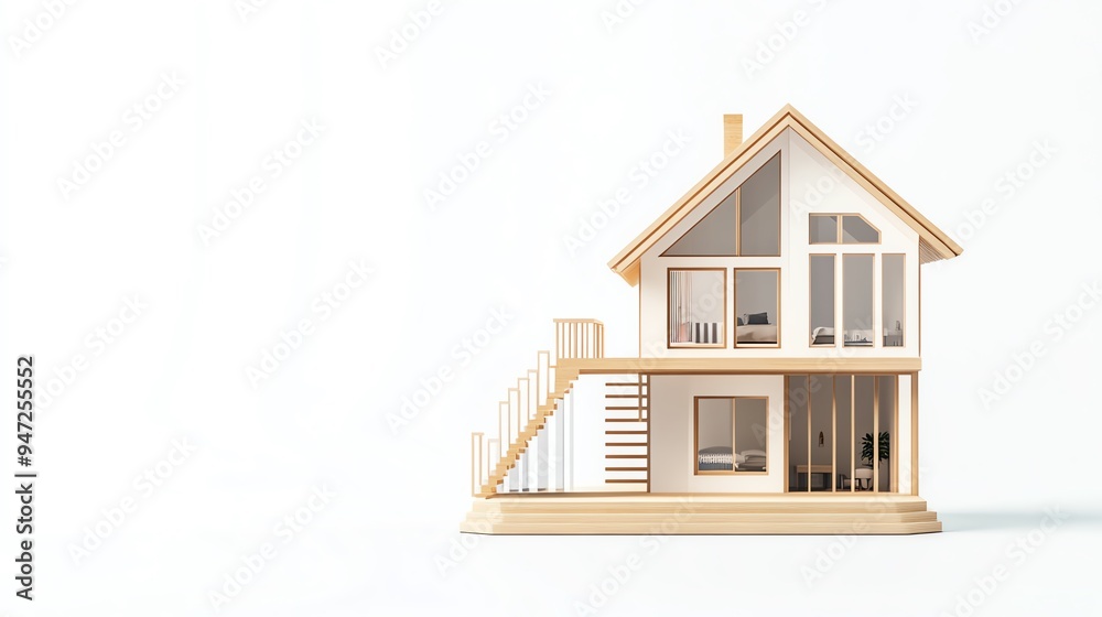 A modern wooden model house showcasing elegant design and detailed architecture, perfect for real estate and home decor projects. A modern wooden model house showcasing elegant design and detailed architecture, perfect for real estate and home decor projects.