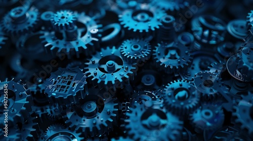 Close-up of Interlocking Blue Gears