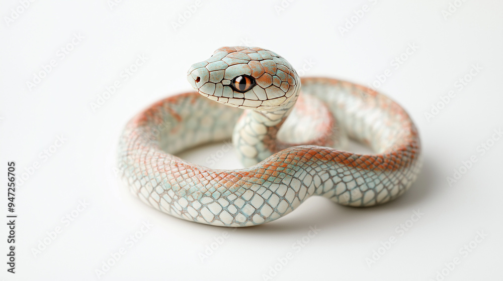 Obraz premium 2025年巳年の年賀状素材：和風でかわいい緑と白のヘビの写真の年賀素材