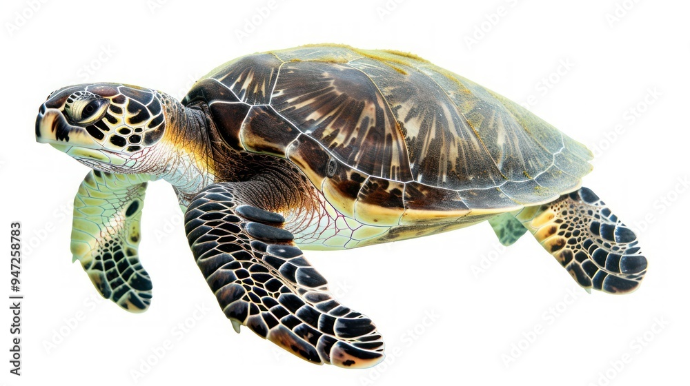 Obraz premium a sea turtle swimming isolated on a white background.